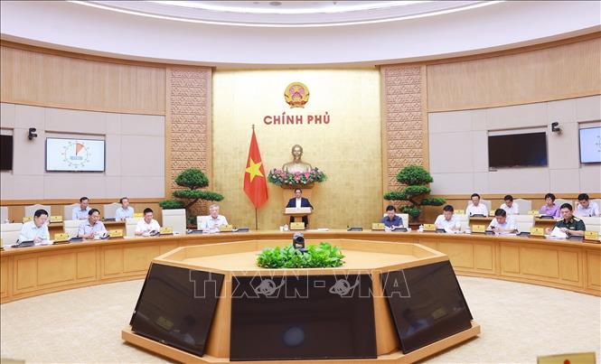 Thủ tướng Phạm Minh Chính chủ trì Phiên họp Chính phủ chuyên đề về xây dựng pháp luật tháng 5 năm 2025. Ảnh: Dương Giang-TTXVN 
