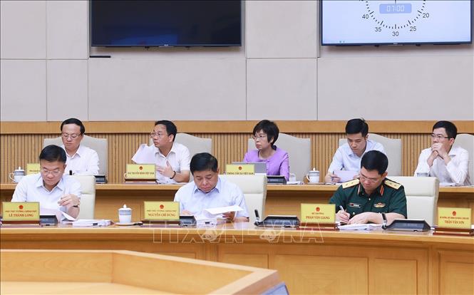Các thành viên Chính phủ và đại biểu tham dự Phiên họp Chính phủ chuyên đề về xây dựng pháp luật tháng 5 năm 2025. Ảnh: Dương Giang-TTXVN 
