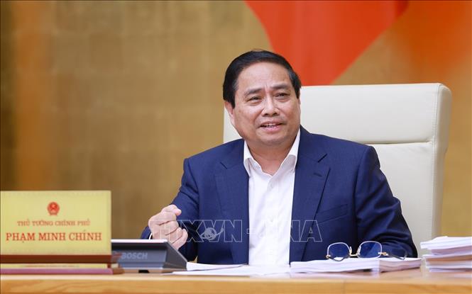 Thủ tướng Phạm Minh Chính chủ trì Phiên họp Chính phủ chuyên đề về xây dựng pháp luật tháng 5 năm 2025. Ảnh: Dương Giang-TTXVN 
