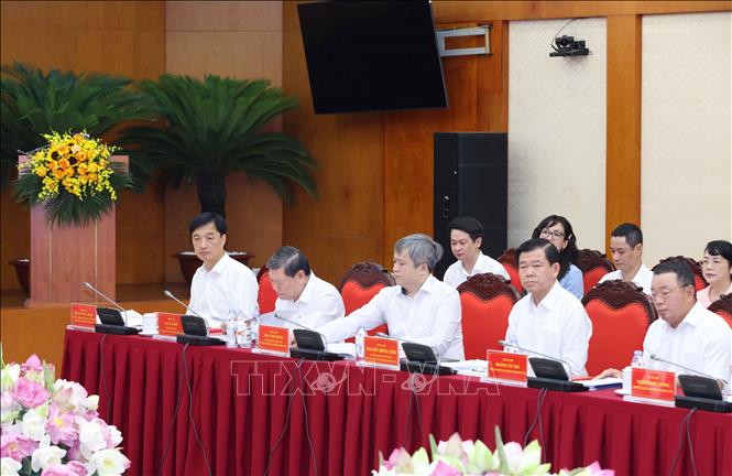 Các đồng chí lãnh đạo Uỷ ban Kiểm tra Trung ương dự buổi làm việc. Ảnh: Phương Hoa - TTXVN