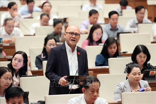 Đại biểu Quốc hội tỉnh Trà Vinh Bế Trung Anh phát biểu. Ảnh: An Đăng - TTXVN
