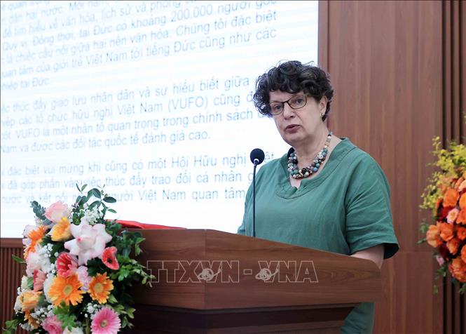 German Ambassador to Vietnam Helga Mararete Barth speaks at the anniversary. VNA Photo: An Đăng 