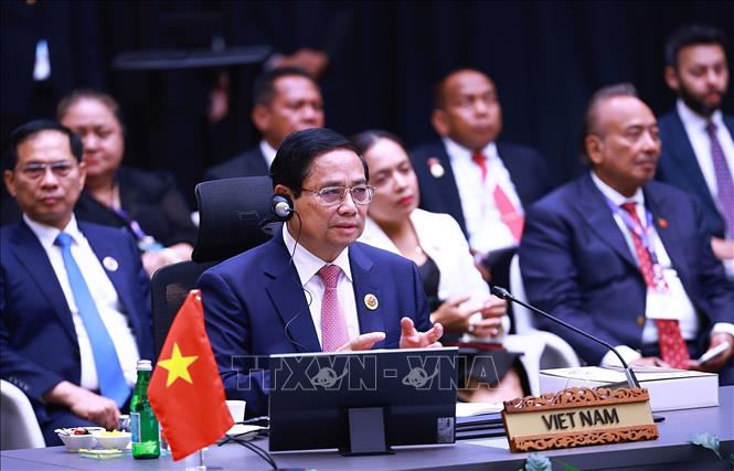 Thủ tướng Phạm Minh Chính tham dự và phát biểu tại Phiên toàn thể Hội nghị Cấp cao ASEAN lần thứ 46. Ảnh: Dương Giang-TTXVN
