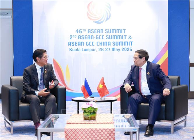 Thủ tướng Phạm Minh Chính gặp Tổng thống Philippines Ferdinand Marcos Jr.. Ảnh: Dương Giang-TTXVN

