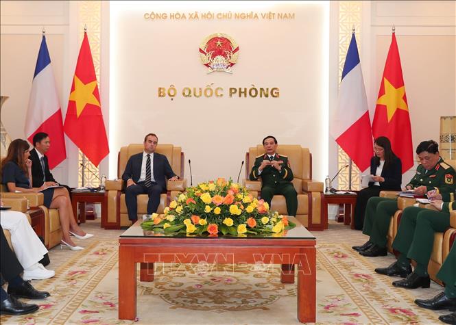 Minister of National Defence General Phan Van Giang meets with French Minister of the Armed Forces Sébastien Lecornu. VNA Photo: Trọng Đức 
