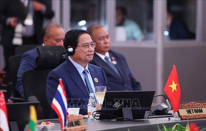 Thủ tướng Phạm Minh Chính phát biểu tại Hội nghị Cấp cao ASEAN - Hội đồng Hợp tác Vùng Vịnh (GCC) lần thứ hai. Ảnh: Dương Giang-TTXVN
