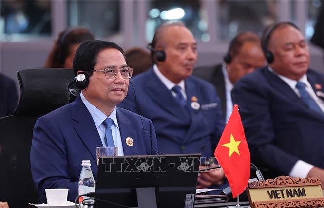 Thủ tướng Phạm Minh Chính phát biểu tại Hội nghị Cấp cao ASEAN - Hội đồng Hợp tác Vùng Vịnh (GCC) lần thứ hai. Ảnh: Dương Giang-TTXVN
