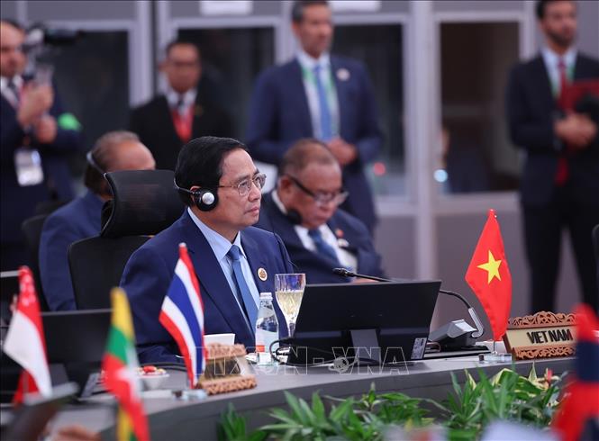 Thủ tướng Phạm Minh Chính phát biểu tại Hội nghị Cấp cao ASEAN - Hội đồng Hợp tác Vùng Vịnh (GCC) lần thứ hai. Ảnh: Dương Giang-TTXVN
