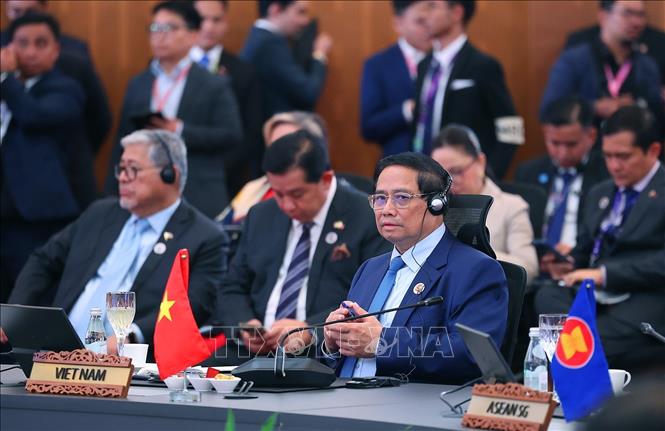 Thủ tướng Phạm Minh Chính dự và phát biểu tại Hội nghị Cấp cao Kinh tế ASEAN - Hội đồng Hợp tác Vùng Vịnh (GCC) - Trung Quốc. Ảnh: Dương Giang-TTXVN
