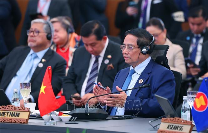Thủ tướng Phạm Minh Chính dự và phát biểu tại Hội nghị Cấp cao Kinh tế ASEAN - Hội đồng Hợp tác Vùng Vịnh (GCC) - Trung Quốc. Ảnh: Dương Giang-TTXVN
