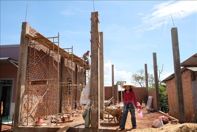 Gia đình chị Ka Hes (thôn Duệ, xã Đinh Lạc, huyện Di Linh) là trường hợp được tháo gỡ khó khăn về đất không “chính chủ”, nhận hỗ trợ xóa nhà tạm theo quy định. Ảnh: Nguyễn Dũng – TTXVN 