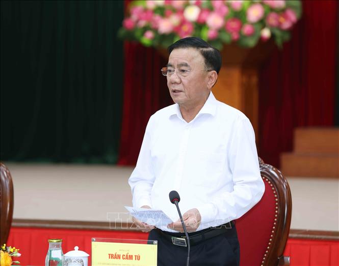 Đồng chí Trần Cẩm Tú, Uỷ viên Bộ Chính trị, Thường trực Ban Bí thư phát biểu tại buổi làm việc. Ảnh: Phương Hoa – TTXVN