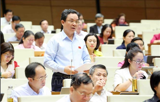 Đại biểu Quốc hội thành phố Hà Nội Hoàng Văn Cường phát biểu. Ảnh: Phạm Kiên - TTXVN