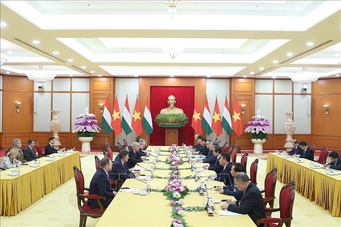 Tổng Bí thư Tô Lâm hội kiến Tổng thống Hungary Sulyok Tamas thăm chính thức Việt Nam. Ảnh: Thống Nhất – TTXVN
