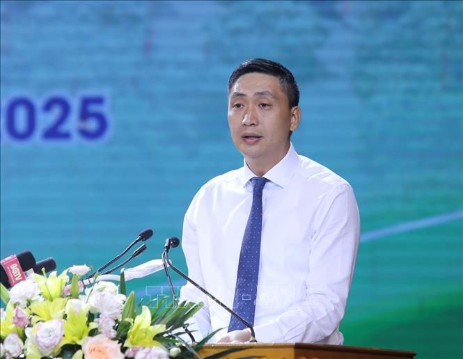 Phó Cục trưởng Cục Xúc tiến thương mại, Bộ Công thương Hoàng Minh Chiến phát biểu. Ảnh: Danh Lam - TTXVN 
