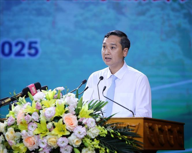 Chủ tịch UBND tỉnh Bắc Giang Nguyễn Việt Oanh phát biểu. Ảnh: Danh Lam -TTXVN 