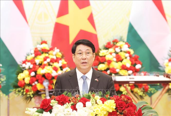 Chủ tịch nước Lương Cường phát biểu tại tiệc chiêu đãi. Ảnh: Lâm Khánh – TTXVN
