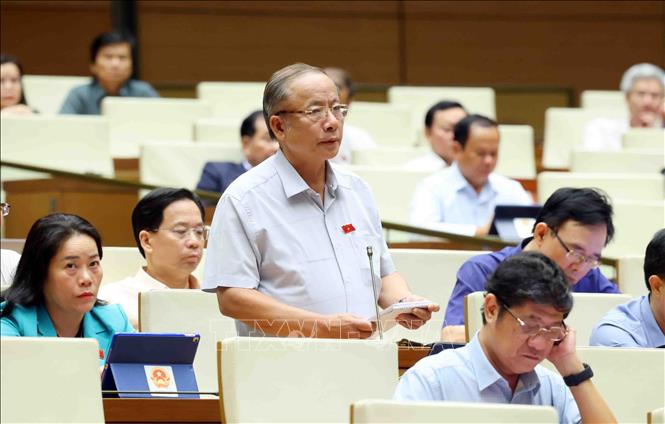Đại biểu Quốc hội tỉnh Thái Bình Nguyễn Văn Thân phát biểu. Ảnh: Phạm Kiên - TTXVN