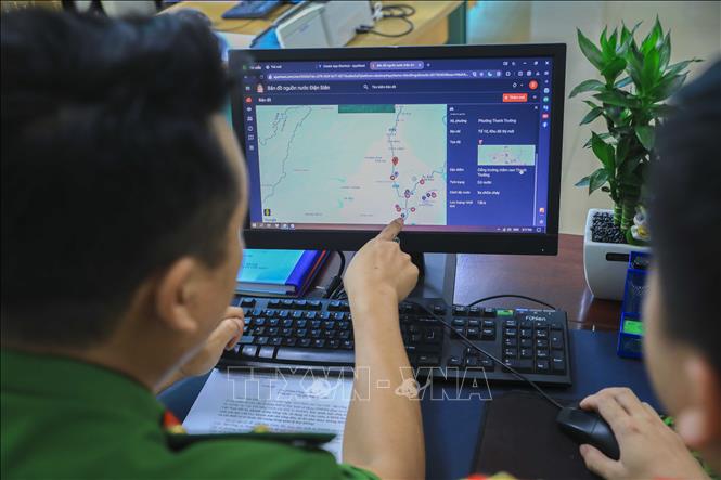 Số hóa Giao diện bản đồ nguồn nước tỉnh Điện Biên phục vụ công tác chữa cháy. Ảnh: Xuân Tư - TTXVN