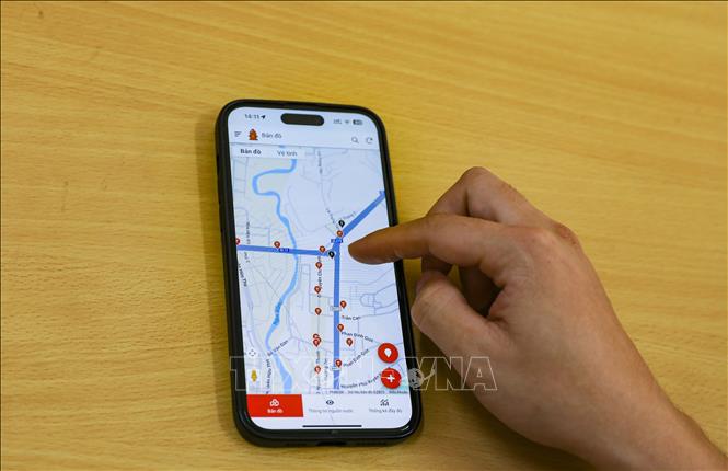 Giao diện ứng dụng bản đồ nguồn nước phục vụ công tác chữa cháy tỉnh Điện Biên trên điện thoại di động. Ảnh: Xuân Tư - TTXVN