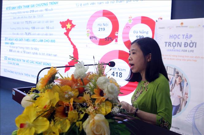 Bà Trịnh Tố Oanh, điều phối viên chương trình của Tổ chức Kenan báo cáo kết quả thực hiện dự án trong hai năm qua. Ảnh: Trần Lê Lâm – TTXVN