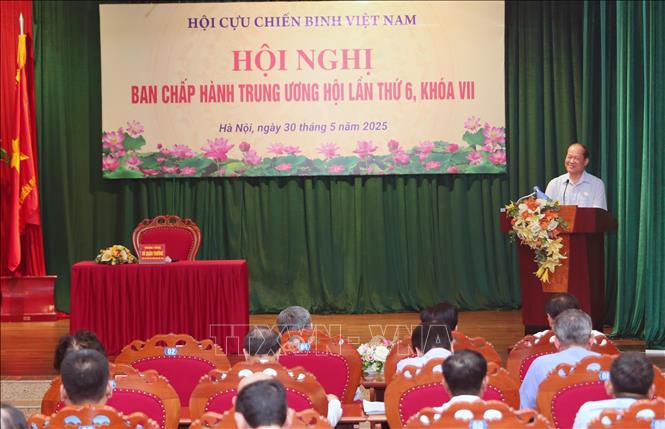 Thượng tướng Bế Xuân Trường, Chủ tịch Hội Cựu chiến binh Việt Nam phát biểu tại hội nghị. Ảnh: Trọng Đức - TTXVN