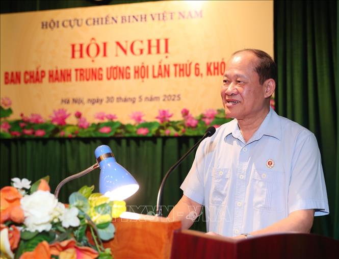 Thượng tướng Bế Xuân Trường, Chủ tịch Hội Cựu chiến binh Việt Nam phát biểu tại hội nghị. Ảnh: Trọng Đức - TTXVN