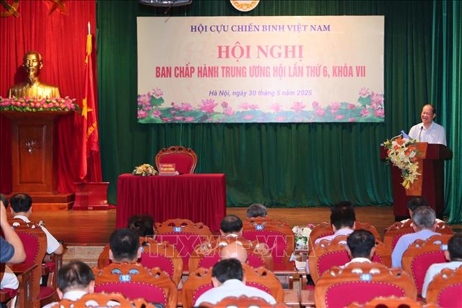 Thượng tướng Bế Xuân Trường, Chủ tịch Hội Cựu chiến binh Việt Nam phát biểu tại hội nghị. Ảnh: Trọng Đức - TTXVN
