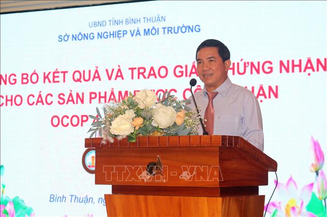 Ông Nguyễn Hữu Phước, Phó Giám đốc Sở Nông nghiệp và Môi trường tỉnh Bình Thuận phát biểu tại lễ công bố. Ảnh: Hồng Hiếu - TTXVN