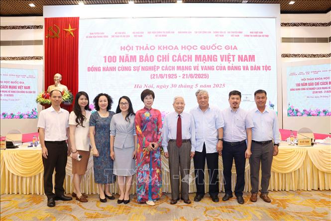 Các đại biểu tham dự hội thảo “100 năm Báo chí cách mạng Việt Nam đồng hành cùng sự nghiệp cách mạng vẻ vang của Đảng và dân tộc (21/6/1925 - 21/6/2025)”. Ảnh: Phương Hoa - TTXVN