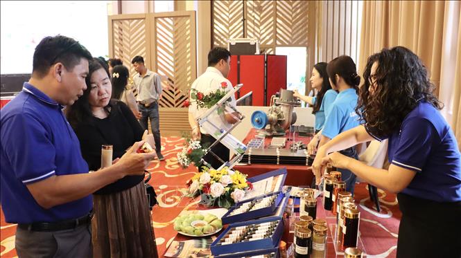 Hội nghị là cơ hội để các doanh nghiệp có cơ hội xúc tiến tiêu thụ các sản phẩm dịch vụ chủ lực, sản phẩm OCOP. Ảnh: Huỳnh Anh - TTXVN