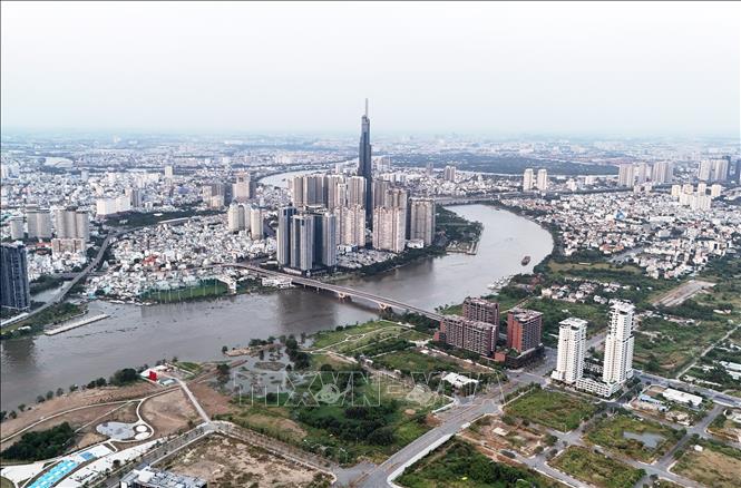 Một góc bán đảo Thủ Thiêm (thành phố Thủ Đức) nhìn về phía quận Bình Thạnh. Ảnh: Hồng Đạt - TTXVN
