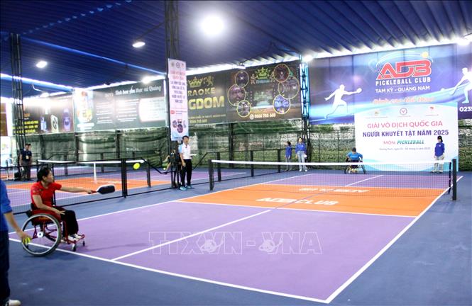 Các vận động viên tranh tài các nội dung ở môn pickleball. Ảnh: Trịnh Bang Nhiệm - TTXVN
