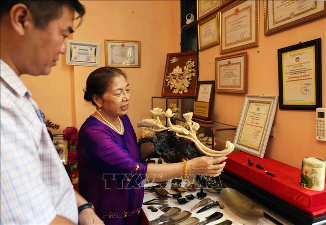 Handicraft and fine art products of the Asian Craft Co. Ltd in Thuong Tin outskirts district. VNA Photo: Vũ Sinh