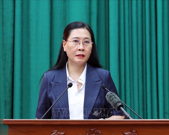Bí thư Tỉnh uỷ Quảng Ngãi Bùi Thị Quỳnh Vân phát biểu. Ảnh: Thống Nhất - TTXVN