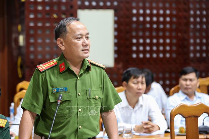 Đại tá Lê Trung Ái, Phó Giám đốc Công an tỉnh Tây Ninh phát biểu. Ảnh: Giang Phương – TTXVN 