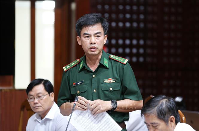 Đại tá Cao Xuân An, Phó Chỉ huy trưởng Bộ Chỉ huy Bộ đôi Biên phòng tỉnh Tây Ninh phát biểu. Ảnh: Giang Phương – TTXVN