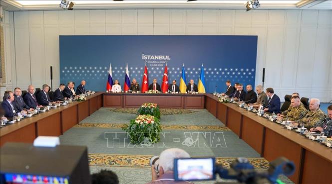Toàn cảnh vòng đàm phán trực tiếp thứ hai giữa phái đoàn Nga và Ukraine tại Istanbul, Thổ Nhĩ Kỳ ngày 2/6/2025. Ảnh: THX/TTXVN