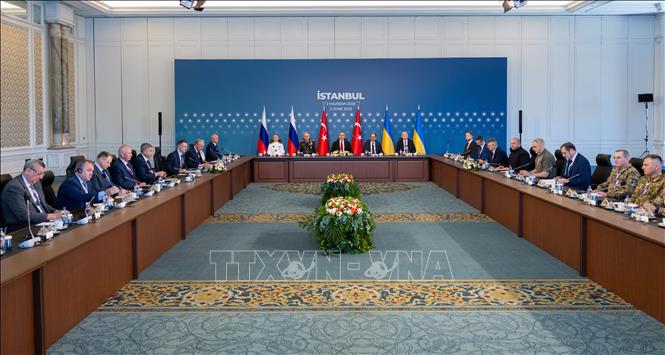 Toàn cảnh vòng đàm phán trực tiếp thứ hai giữa phái đoàn Nga và Ukraine tại Istanbul, Thổ Nhĩ Kỳ ngày 2/6/2025. Ảnh: AA/TTXVN