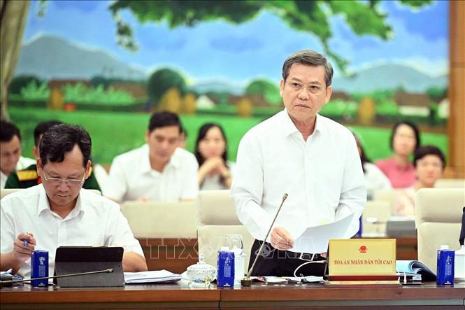 Chánh án Tòa án Nhân dân Tối cao Lê Minh Trí phát biểu. Ảnh: Doãn Tấn - TTXVN