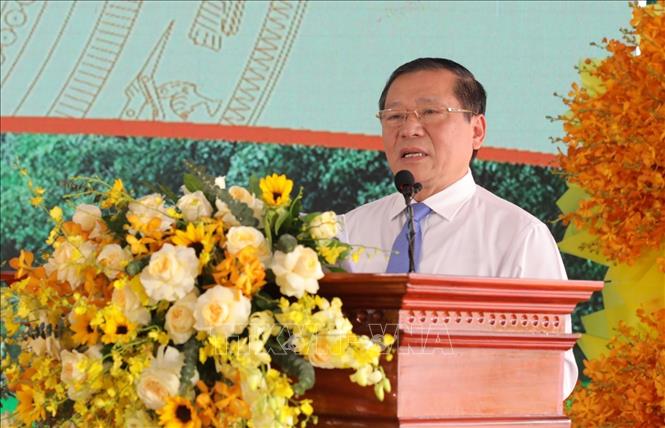Ủy viên Trung ương Đảng, Phó Trưởng ban Thường trực Ban Tuyên giáo và Dân vận Trung ương Lại Xuân Môn phát biểu tại buổi lễ. Ảnh: Đậu Tất Thành – TTXVN.