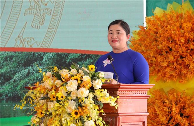 Chủ tịch UBND tỉnh Bình Phước Trần Tuệ Hiền phát biểu tại buổi lễ. Ảnh: Đậu Tất Thành – TTXVN.