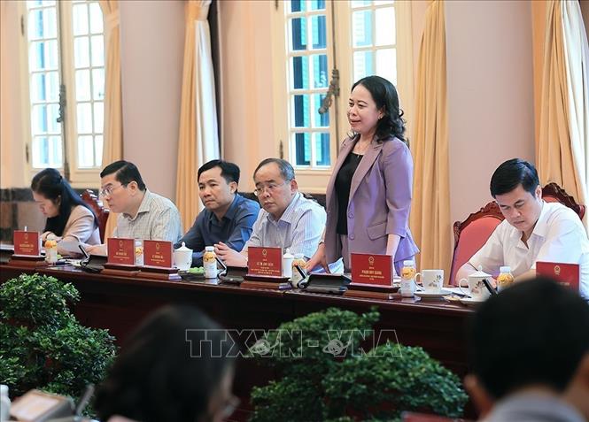 Phó Chủ tịch nước Võ Thị Ánh Xuân, Phó Chủ tịch thứ nhất Hội đồng Thi đua - Khen thưởng Trung ương, Trưởng ban Tổ chức Đại hội Thi đua yêu nước toàn quốc lần thứ XI phát biểu. Ảnh: An Đăng - TTXVN