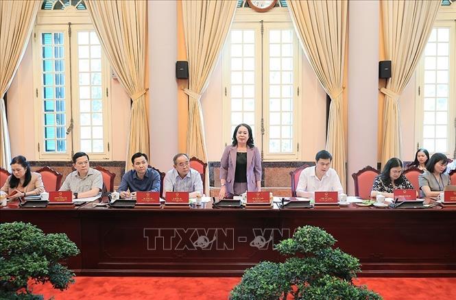 Phó Chủ tịch nước Võ Thị Ánh Xuân, Phó Chủ tịch thứ nhất Hội đồng Thi đua - Khen thưởng Trung ương, Trưởng ban Tổ chức Đại hội Thi đua yêu nước toàn quốc lần thứ XI phát biểu. Ảnh: An Đăng - TTXVN