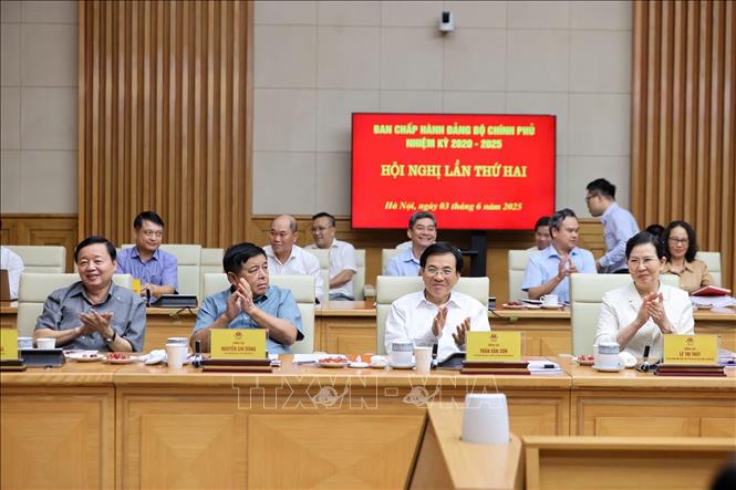 Các đồng chí ủy viên Ban Chấp hành Đảng bộ Chính phủ tham dự Hội nghị. Ảnh: Dương Giang-TTXVN