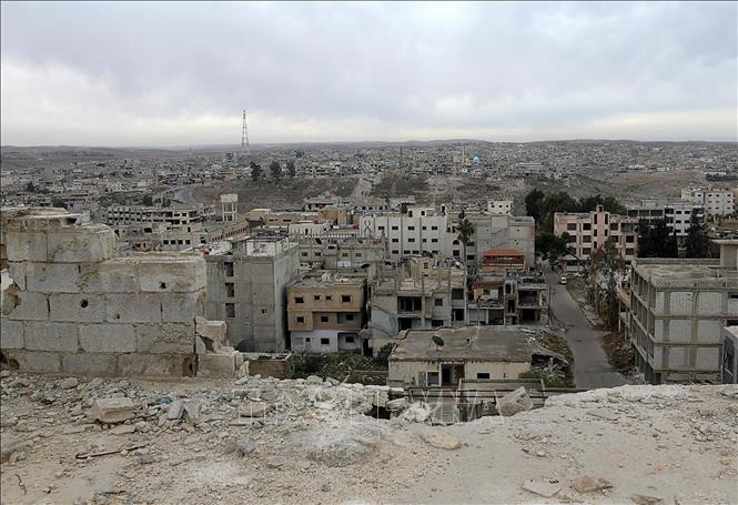 Cảnh đổ nát do chiến sự tại Daraa, Syria. Ảnh: THX/TTXVN