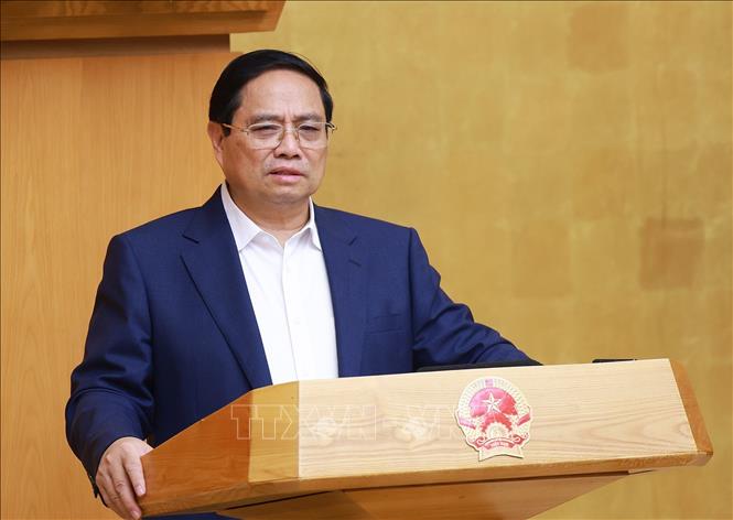 Thủ tướng Phạm Minh Chính chủ trì Phiên họp Chính phủ thường kỳ tháng 5 năm 2025. Ảnh: Dương Giang-TTXVN
