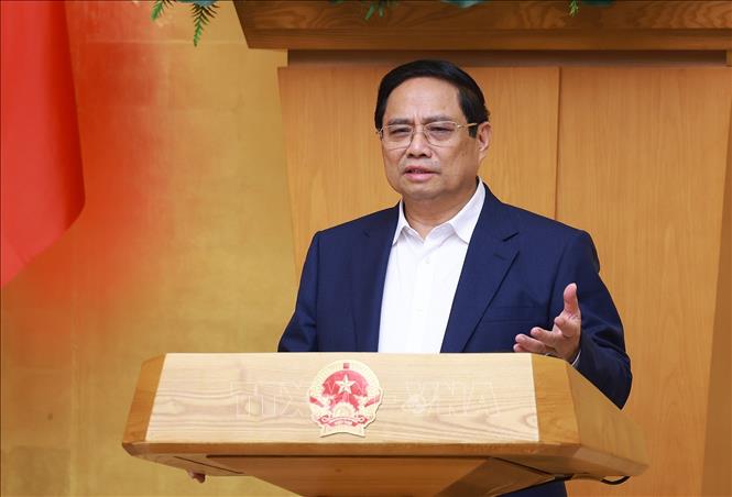 Thủ tướng Phạm Minh Chính chủ trì Phiên họp Chính phủ thường kỳ tháng 5 năm 2025. Ảnh: Dương Giang-TTXVN
