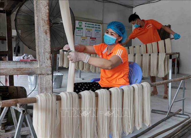 Vốn vay Agribank đã giúp HTX Bún khô Tiến Diện, xã Tràng Xá, huyện Võ Nhai, tỉnh Thái Nguyên ổn định sản xuất. Ảnh: Trần Việt - TTXVN