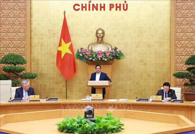 Thủ tướng Phạm Minh Chính chủ trì Phiên họp Chính phủ thường kỳ tháng 5 năm 2025. Ảnh: Dương Giang-TTXVN
